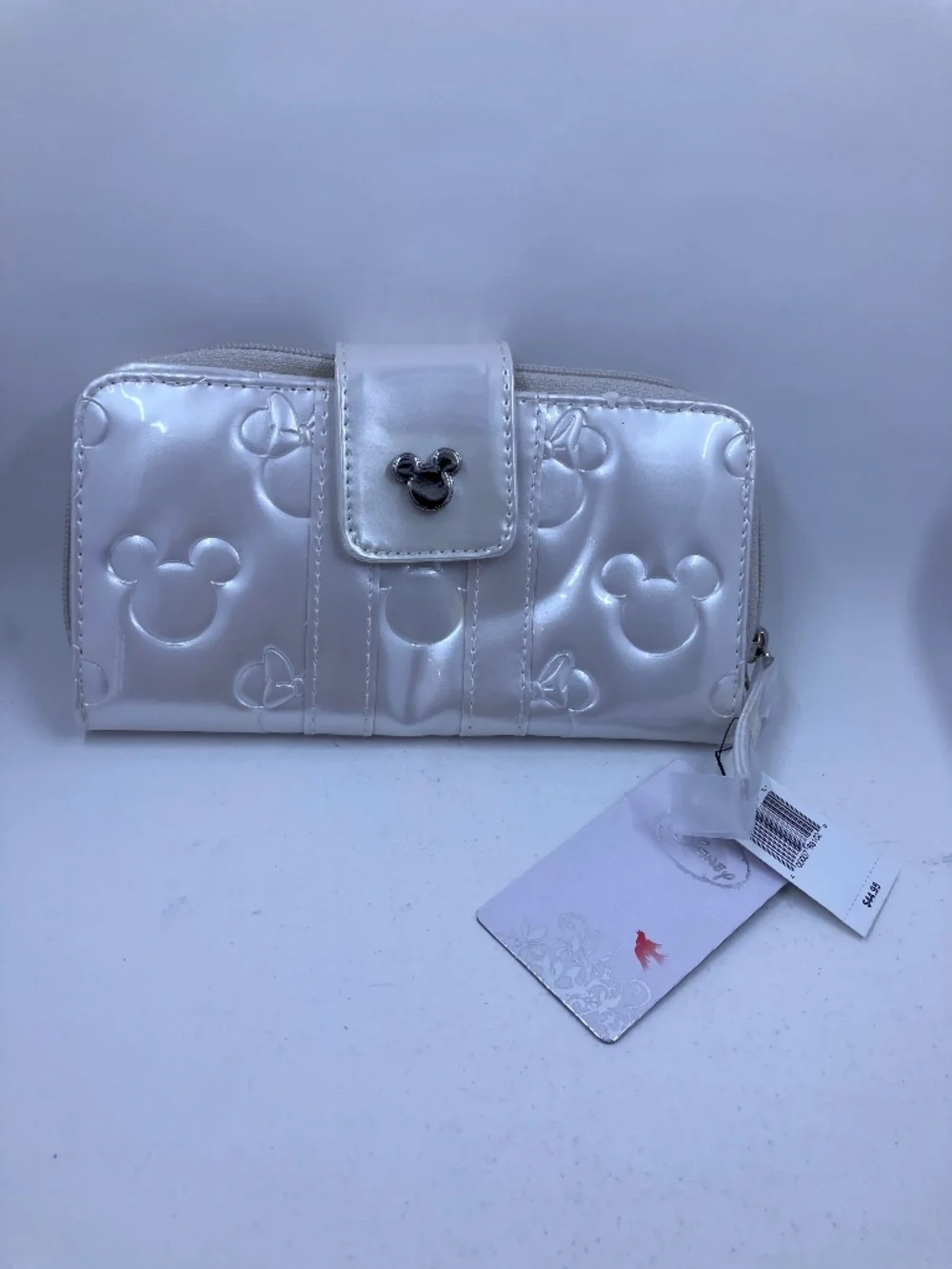 Disney Wallet White Pearlescent Loungefly Mickey and Minnie Icons NWT Some Marks